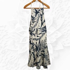 Ann Taylor 100% Silk White Halter Dress With Blue Flowers